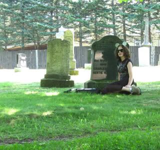 skirt,black,shirt,mouse ears,gravestone