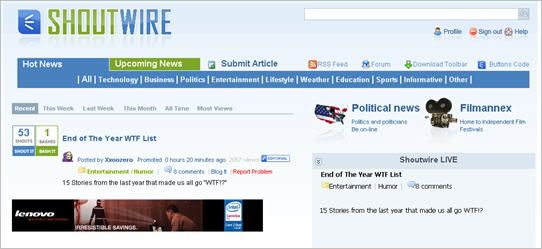 shoutwire screen Top 50 Mạng Bookmarking Giúp Bạn Tăng Traffic và SEO Hiệu Quả