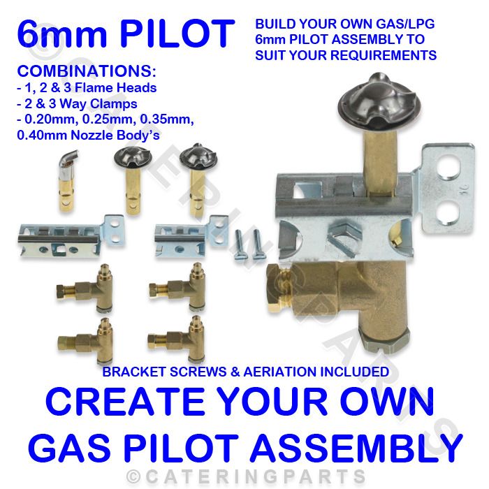 BUILD YOUR OWN 6mm UNIVERSAL GAS PILOT LIGHT ASSEMBLY 1,2,3 WAY FLAME