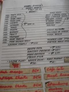 Mang Jimmy's Menu