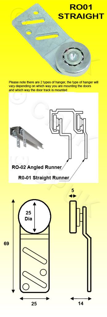 RO01 HOT CUPBOARD SLIDING DOOR RUNNER BEARING / HANGER  